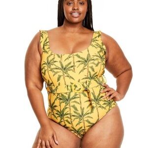Agua Bendita X Target Large Palm Print Medium Coverage One Piece Swimsuit NWOT